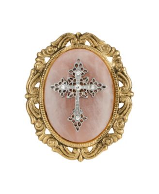 14k Gold Dipped Rose Quartz Oval Brooch