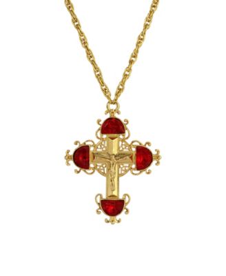 Gold-Tone Cross with Siam Red Crystals 28" Necklace