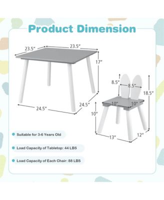 3 Pieces Kids Table and Chairs Set Children Wooden Furniture Set w/ Solid Wood Legs
