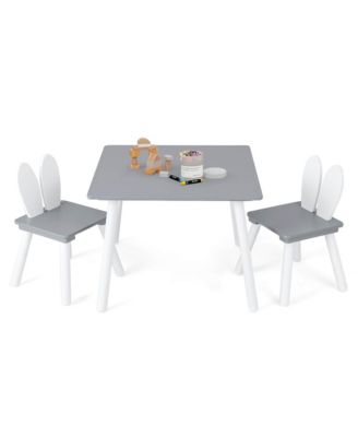 3 Pieces Kids Table and Chairs Set Children Wooden Furniture Set w/ Solid Wood Legs