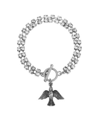 Silver Tone Clear Crystal Dove Charm Bracelet