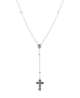 Silver-Tone Light Pink Beaded Crucifix Rosary
