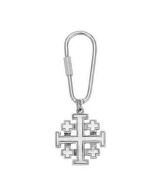 Silver Tone Black Jerusalem Cross Key Chain