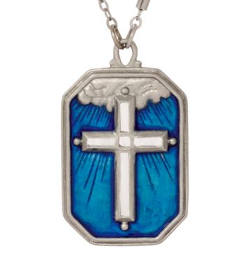 Silver Tone Blue Enamel Silver Cross 24" Necklace