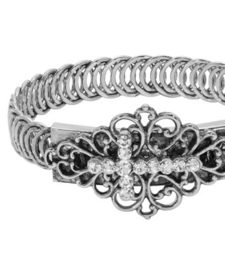 Silver Tone Clear Stone Cross Bracelet