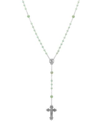 Silver-tone Dark Red Beaded Crucifix Rosary Necklace