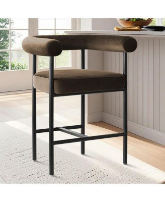 24" Velvet Counter Height Stools with Arms, Metal Legs, Set of 3