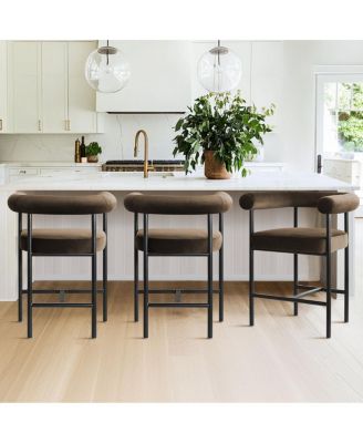 24" Velvet Counter Height Stools with Arms, Metal Legs, Set of 3