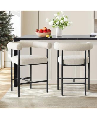 24" Boucle Counter Height Bar Stools with Arms, Metal Frame, Set of 2