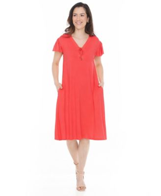 Women's V-Neck Tie-Front Flutter-Sleeve Shift Dress