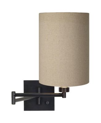 Modern Swing Arm Wall Lamp Plug-In Light Fixture Tan Cylinder Shade for Bedroom Bedside Living Room