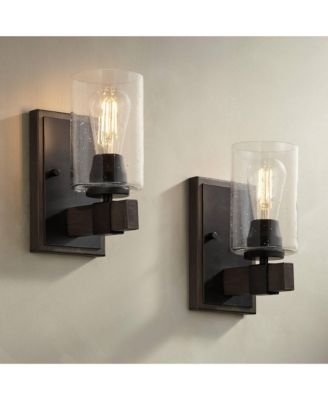 Poetry High Wall Sconces Light Lamp Fixture Mount Set of 2 Bathroom Hardwired Clear Seeded Glass Shade