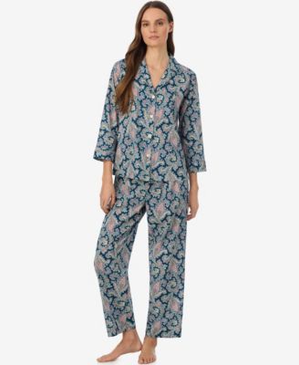 Petite Notch Collar Printed Top and Mid-Rise Pajama Pants, 2-Piece Set
