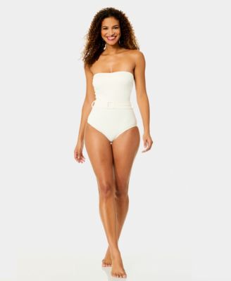 Women's Belted Bandeau Neck Strapless One-Piece Swimsuit