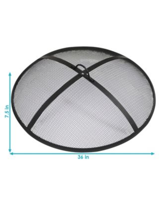 Outdoor Heavy-Duty Steel Mesh Round Camp Fire Pit Spark Screen Lid with Handle - Black