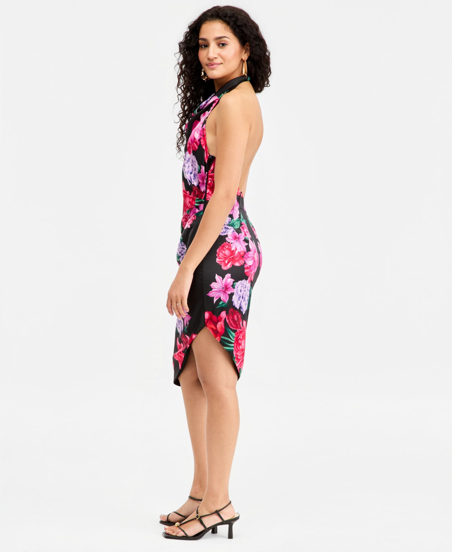 Women's Printed Halter Asymmetric Sheath Dress