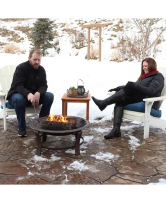 Outdoor Portable Camping or Backyard Elevated Round Fire Pit Bowl with Stand, Spark Screen, Wood Grate, and Log Poker - 29" - Bronze