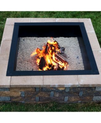 Outdoor Heavy-Duty Steel Portable Above Ground or In-Ground Square Fire Pit Liner Ring - Black