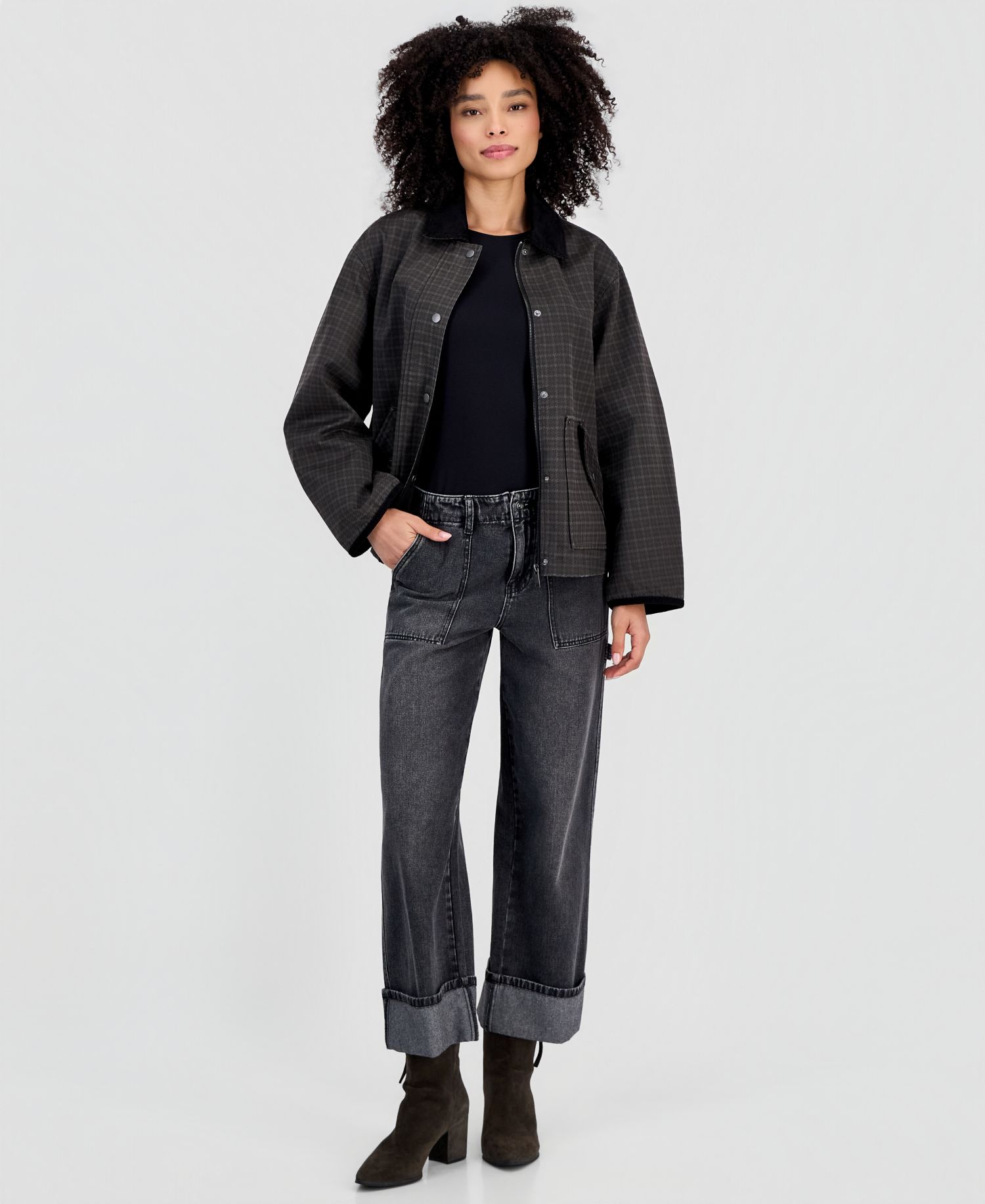 Women's Corduroy-Collar Short Wax Barn Jacket