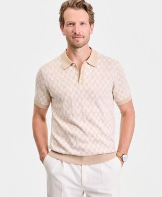 Men's Geometric Jacquard Short-Sleeve Sweater Polo Shirt