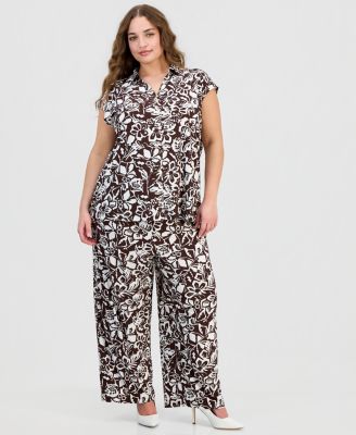 Cap-Sleeve Blouse & Wide-Leg Pants