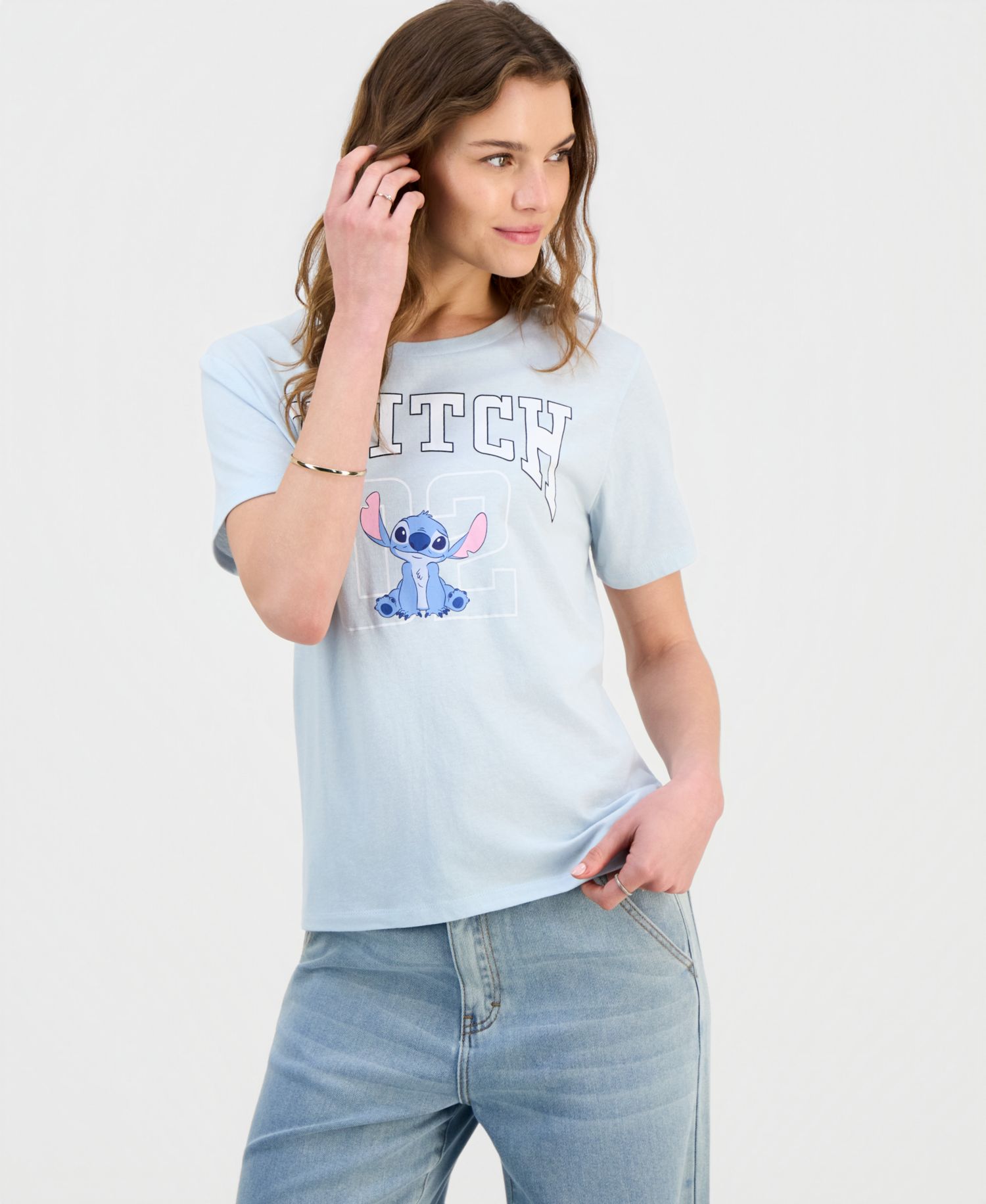 Juniors' Stitch Graphic-Print Crewneck Varsity Tee