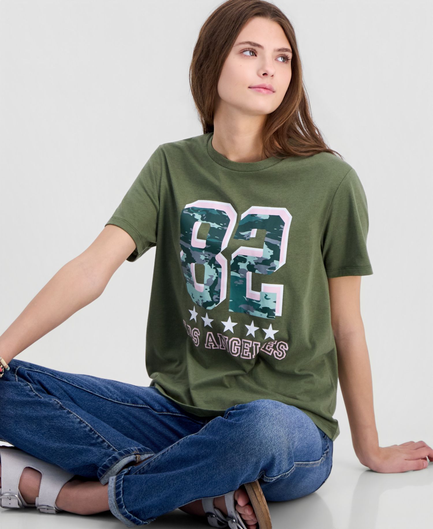 Junior's LA Number Camo Crewneck Tee