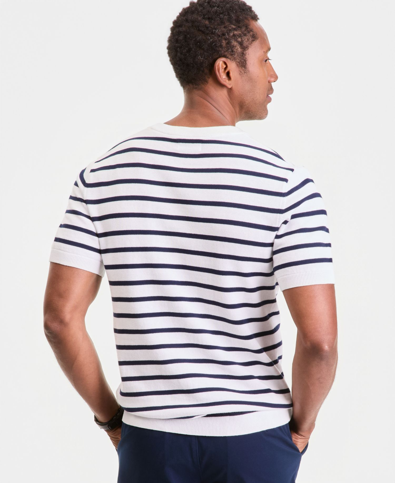 Men's Short-Sleeve Bengal Striped Cotton Sweater T-Shirt