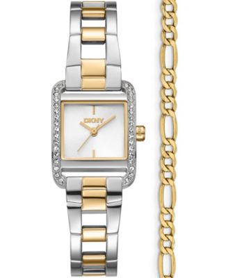 Women's Mini Quartz Two-Tone Stainless Steel Bracelet Watch 23mm Gift Set