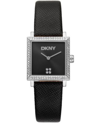 Women's Milanese Quartz Black Leather Strap Watch 24x31mm