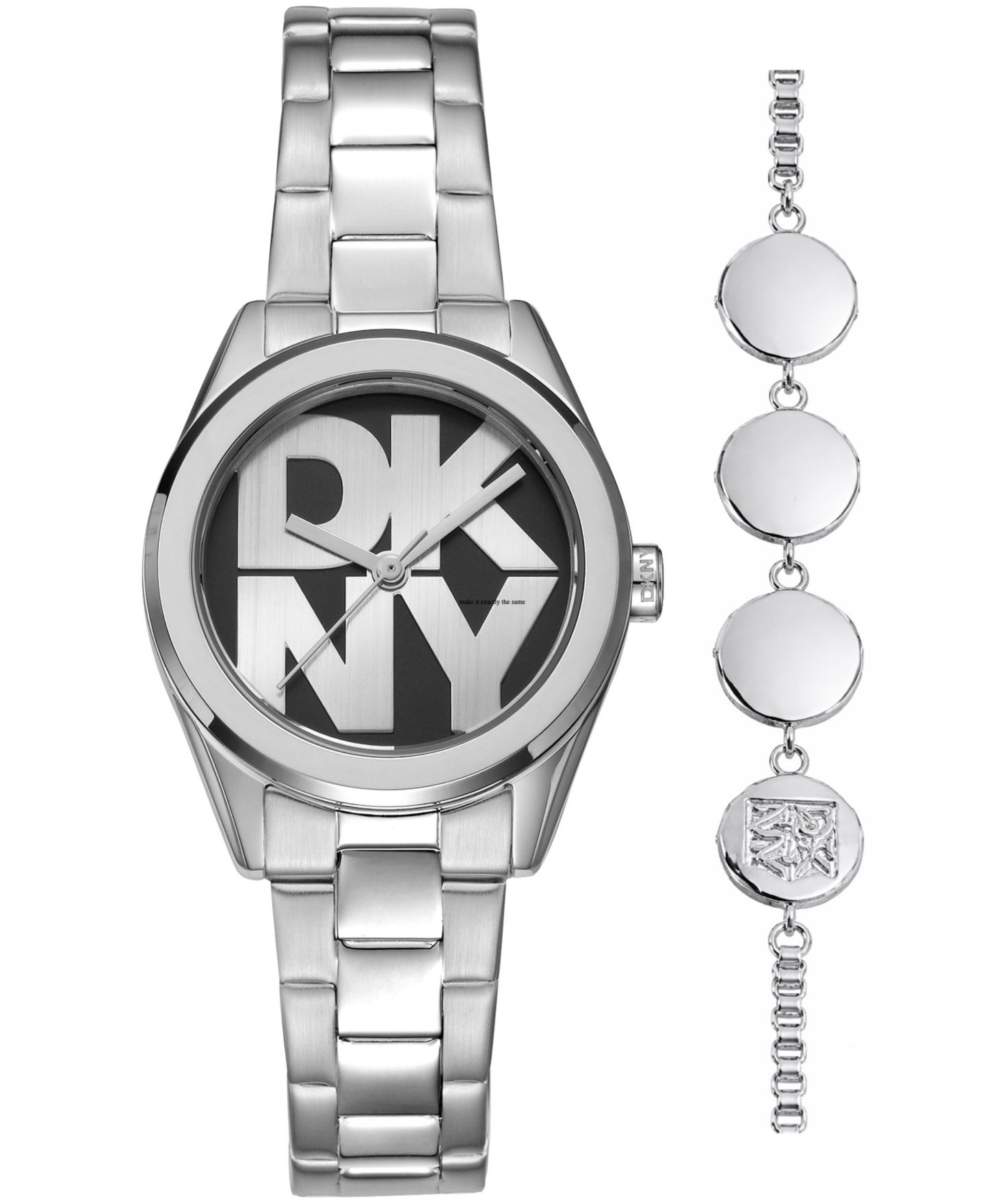 Женские часы DKNY Logo Quartz Stainless Steel Bracelet Watch 28mm Gift Set — фото 1
