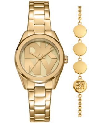 Women's Logo Quartz Gold-Tone Stainless Steel Bracelet Watch 28mm Gift Set