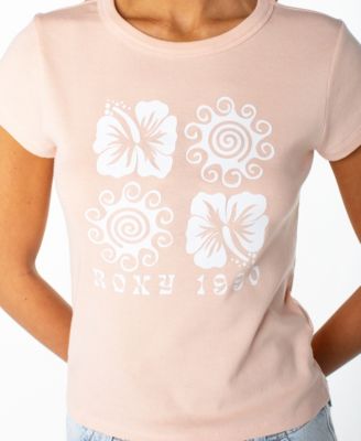 Women's Hibiscus Swirl Print 90s Baby Crew Neck T-Shirt
