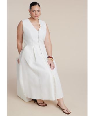 Women's Zipper Detail Linen Maxi Dress