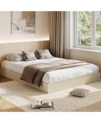 Queen Wood Fluted Design Solid Support Platform Bed Frame