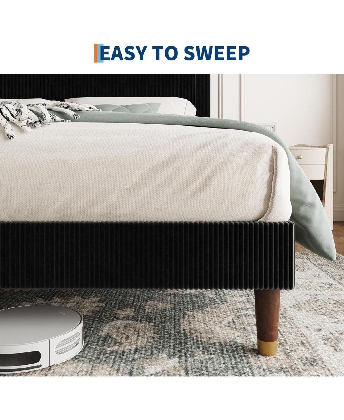 gaomon Queen Upholstered Bed Frame with Headboard, Corduroy Platform with Wood Slats Support