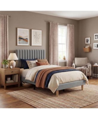 Twin Velvet Upholstered Bed Frame with Vertical Channel Tufted Adjustable Headboard