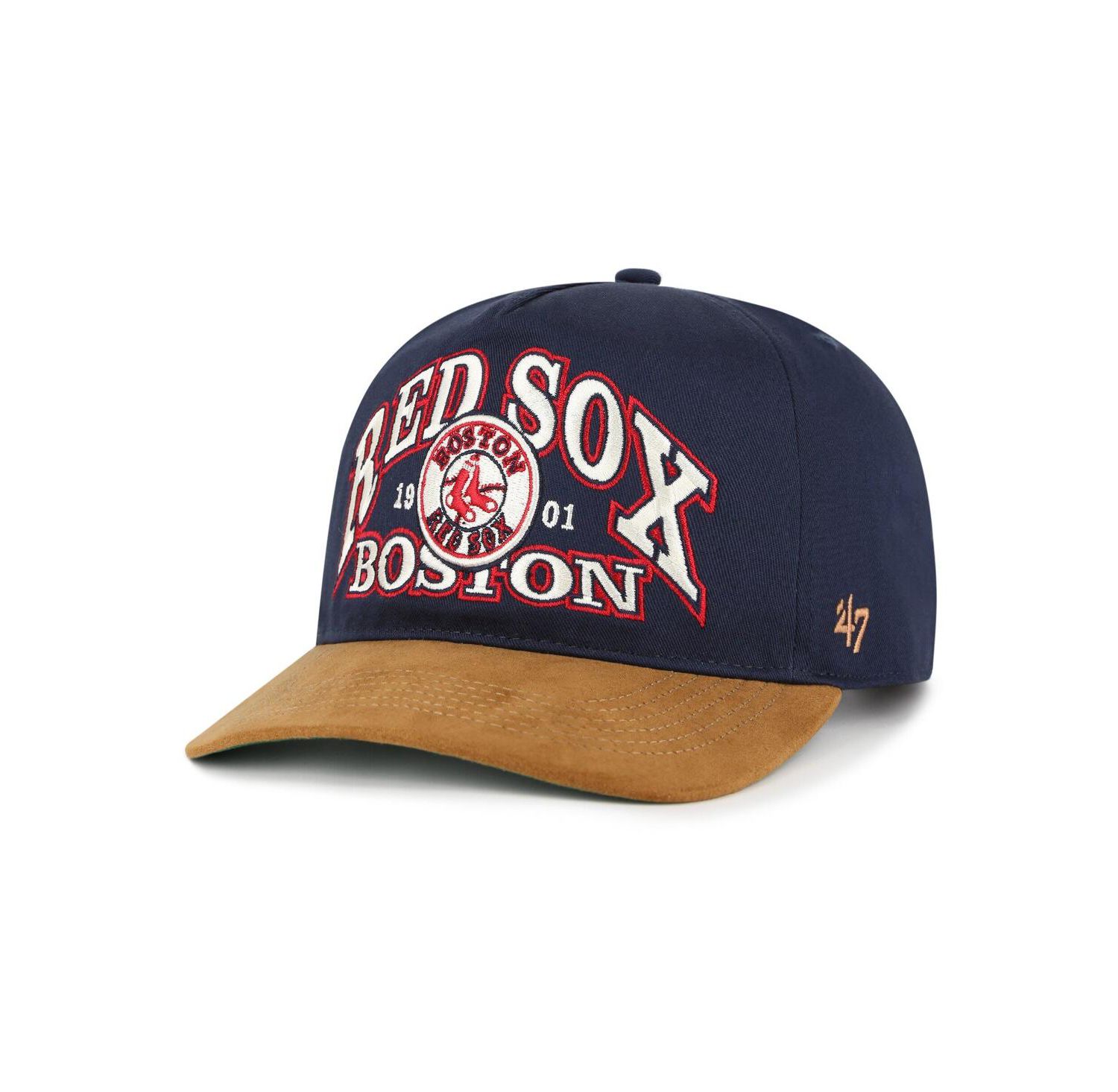 Men's Navy/Brown Boston Red Sox Cooperstown Break Wood Suede Hitch Adjustable Hat