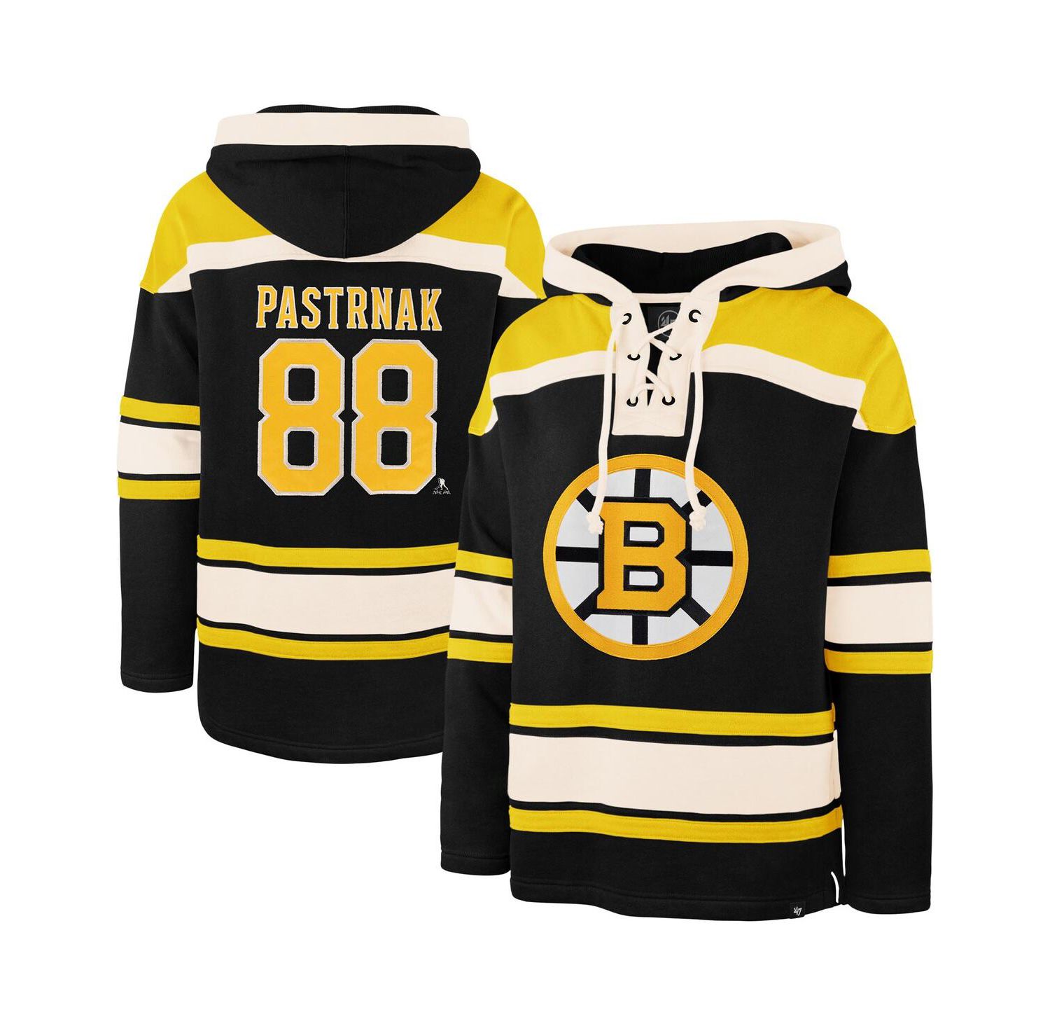 Men's David Pastrnak Black Boston Bruins Player Name & Number Lacer Hoodie