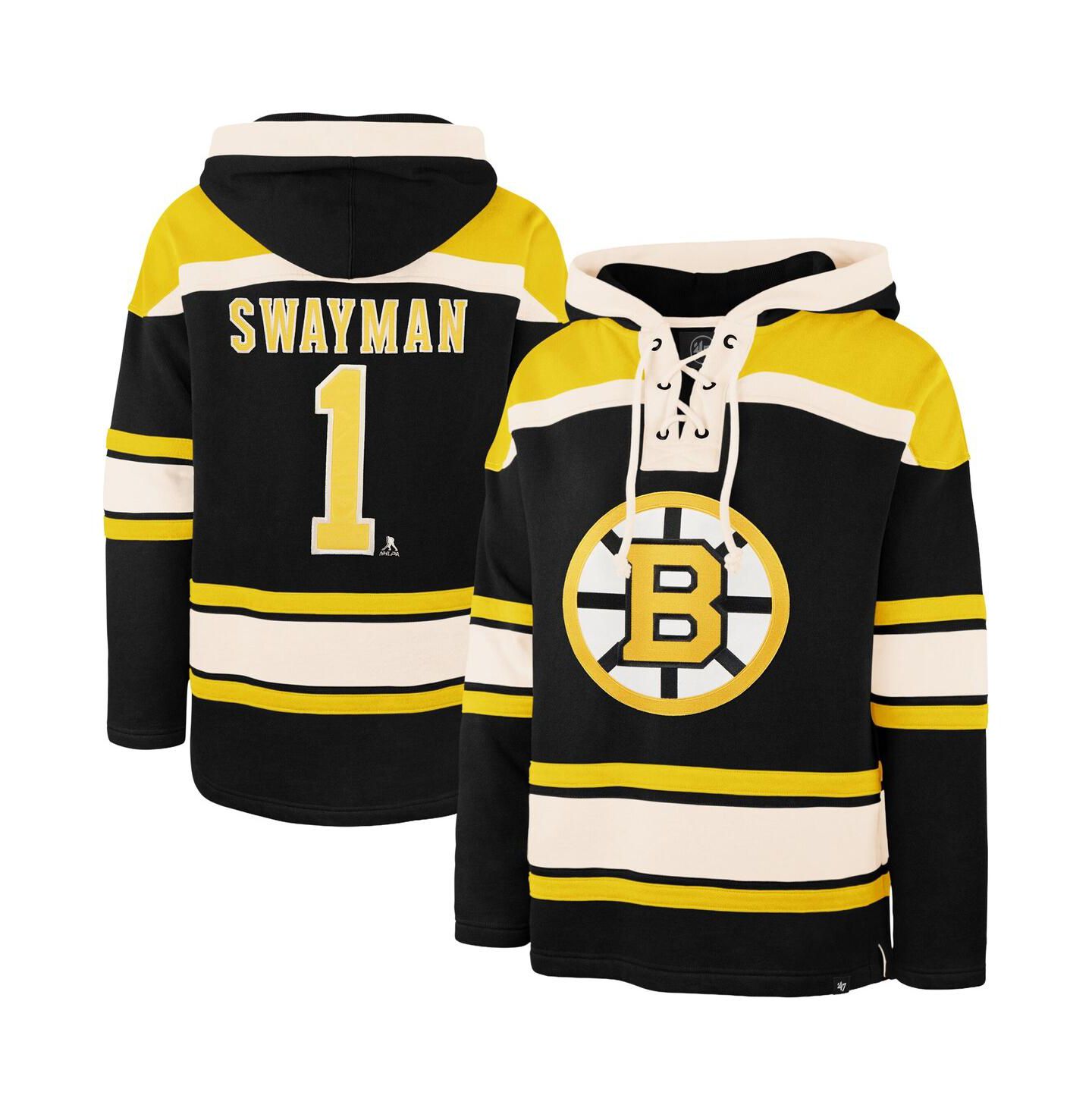 Мужское худи '47 Brand Jeremy Swayman Black Boston Bruins Player Name & Number Lacer — фото 1