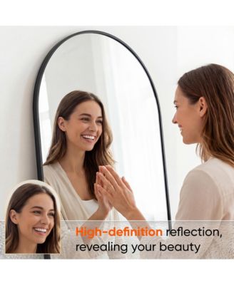 Full Length Mirror, 58"x18" Floor Mirror, Arch Floor Standing Mirror  with Stand for Bedroom, Black