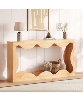 63" Farmhouse Narrow Console Sofa Table with Scalloped Design and Storage, Entryway and Hallway Table