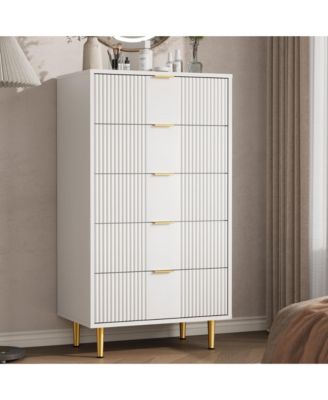Fluted Dresser for Bedroom with Drawers, Tall Modern Chest of Drawers with Metal Handle, Wooden Closet Clothes Storage Organizer