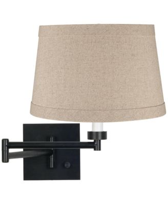 Modern Swing Arm Wall Lamp Plug-In Light Fixture Linen Drum Shade for Bedroom Bedside Reading