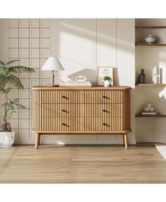 Boho 6-Drawer Wooden Dresser with Handles, Storage Chest for Bedroom