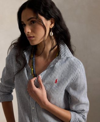 Women's Classic Fit Striped Linen Shirt