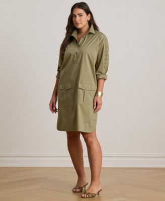 Lauren Ralph Lauren Women's Spread Collar Lace-Up Trim Shirt-Dress - Macy's