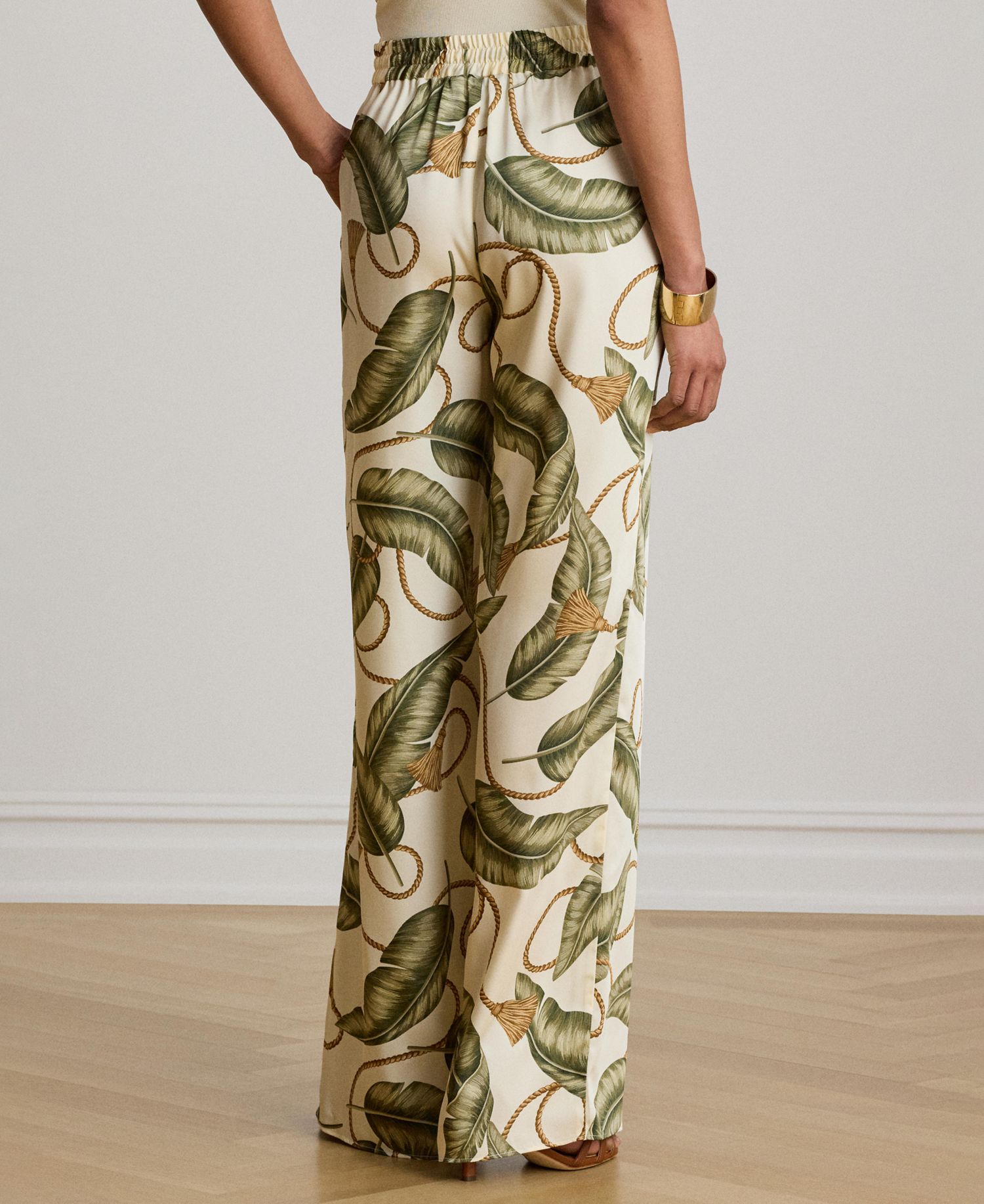 Women's Mid-Rise Rope-Print Twill Wide-Leg Pants