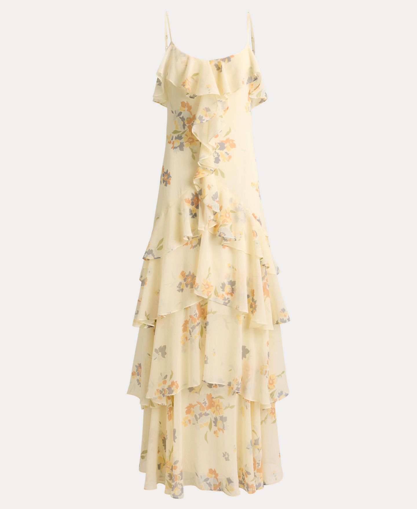 Женское платье Lauren Ralph Lauren Floral Ruffle-Trim Georgette Gown, цвет: Кремовый разноцветный — фото 6