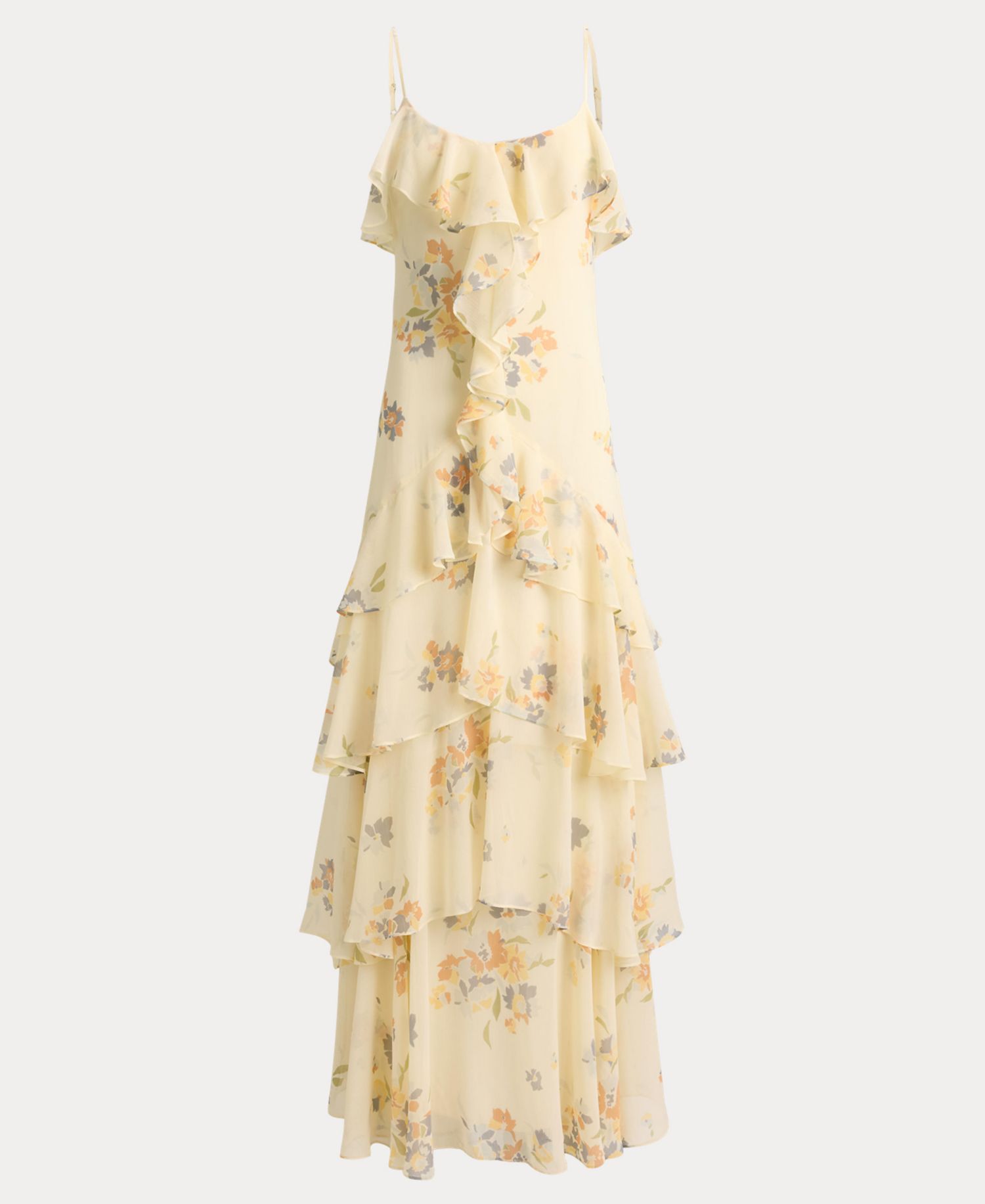 Floral Ruffle-Trim Georgette Gown